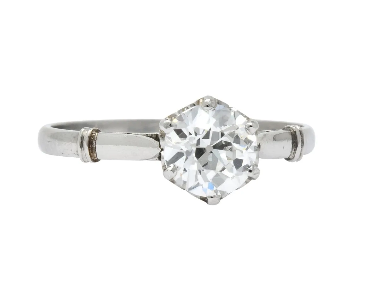 Edwardian 0.98 CTW Old European Cut Diamond Platinum Engagement Ring GIA