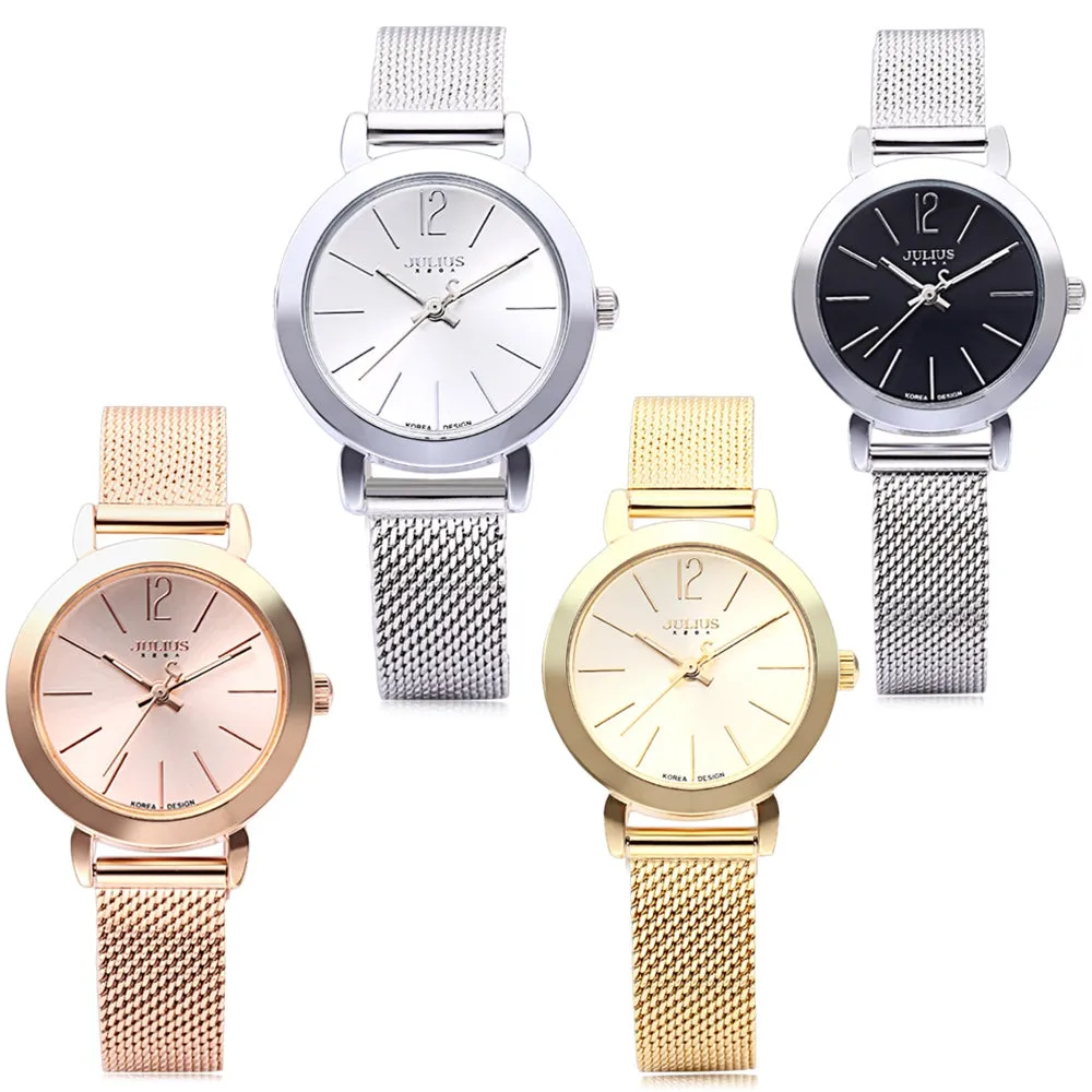 Julius JA - 732 Women Quartz Watch Stainless Steel Net Band Luminous Pointer Female Wristwatch