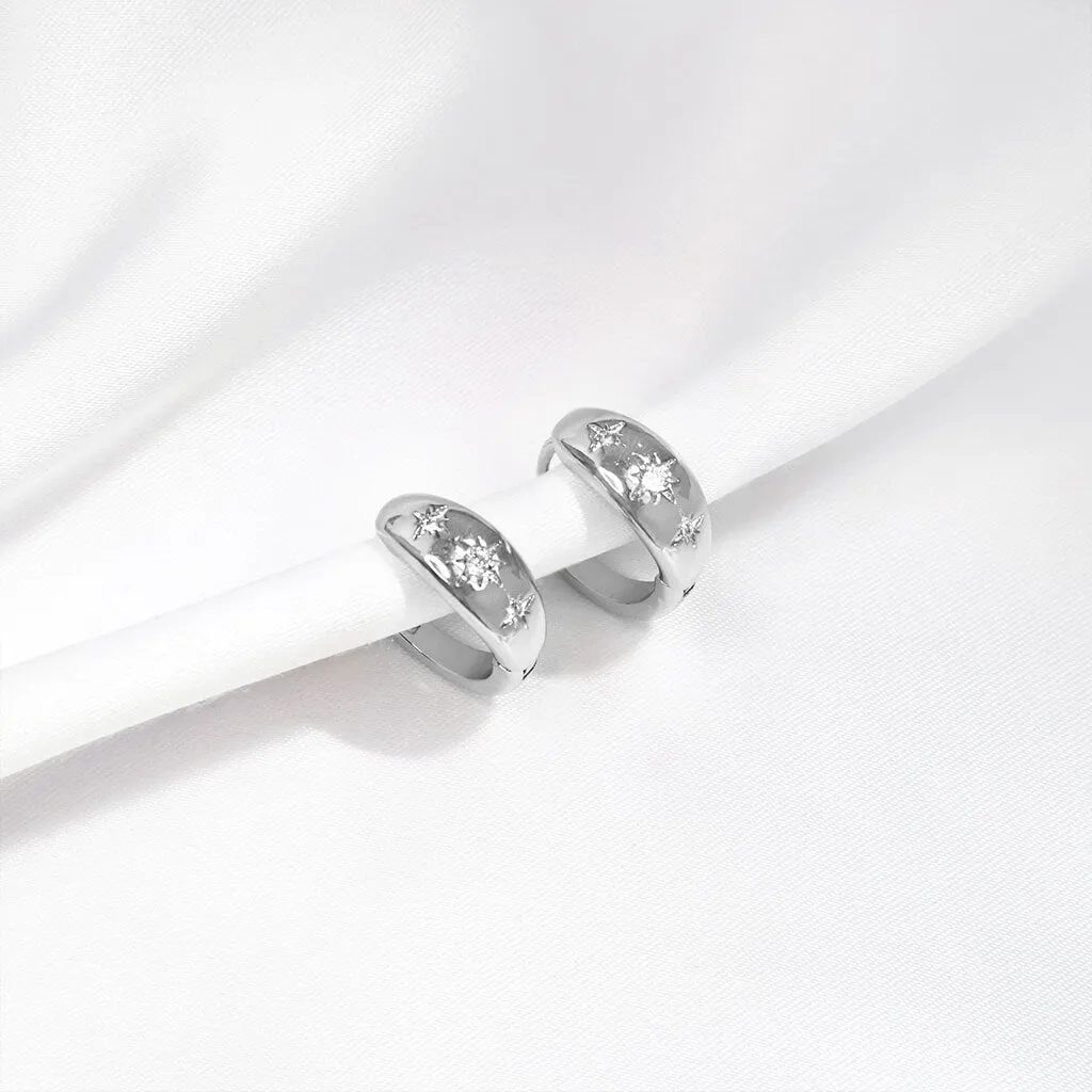Thick Starburst Hoops (Silver)